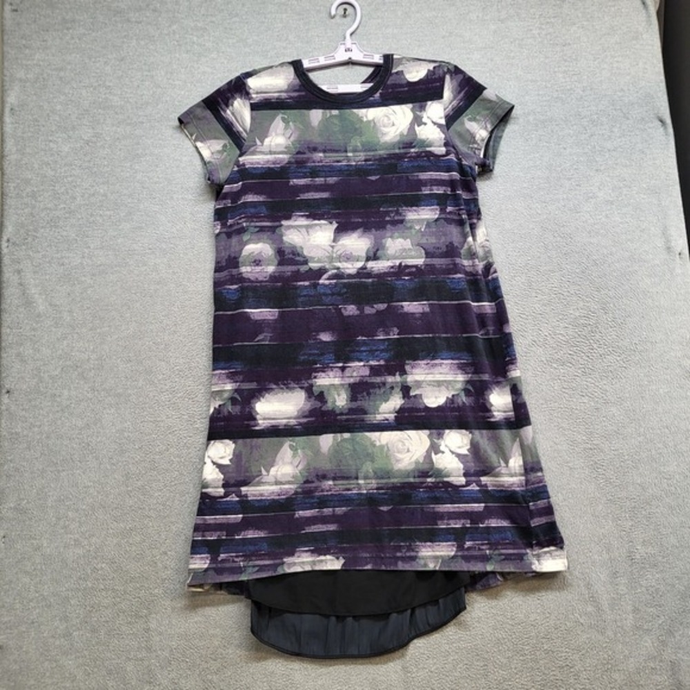Simply Vera Women Dress Large Purple Floral Sheer Short Sleeve